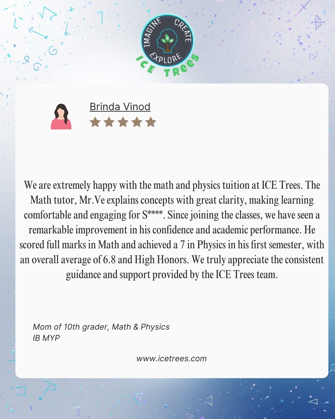 Brinda Vinod parent review for ICETREES