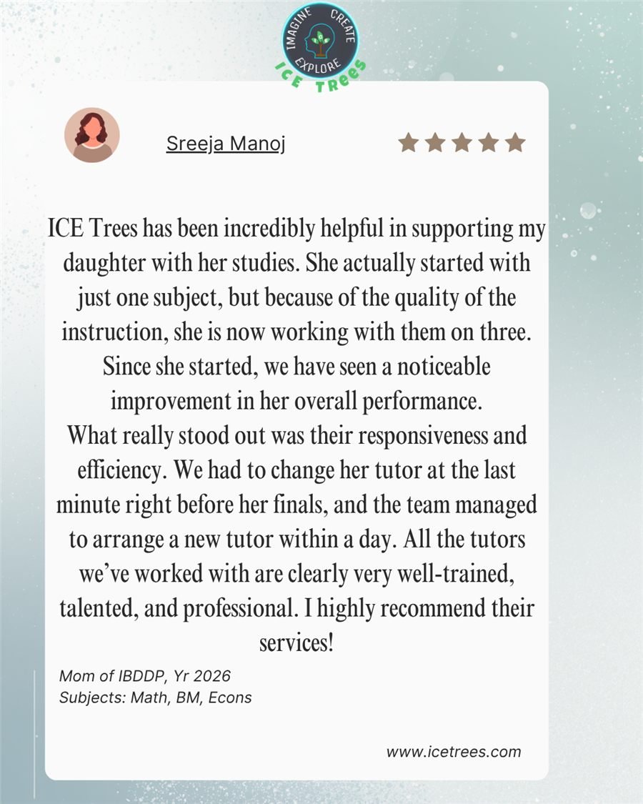 Sreeja Manoj parent review for ICETREES