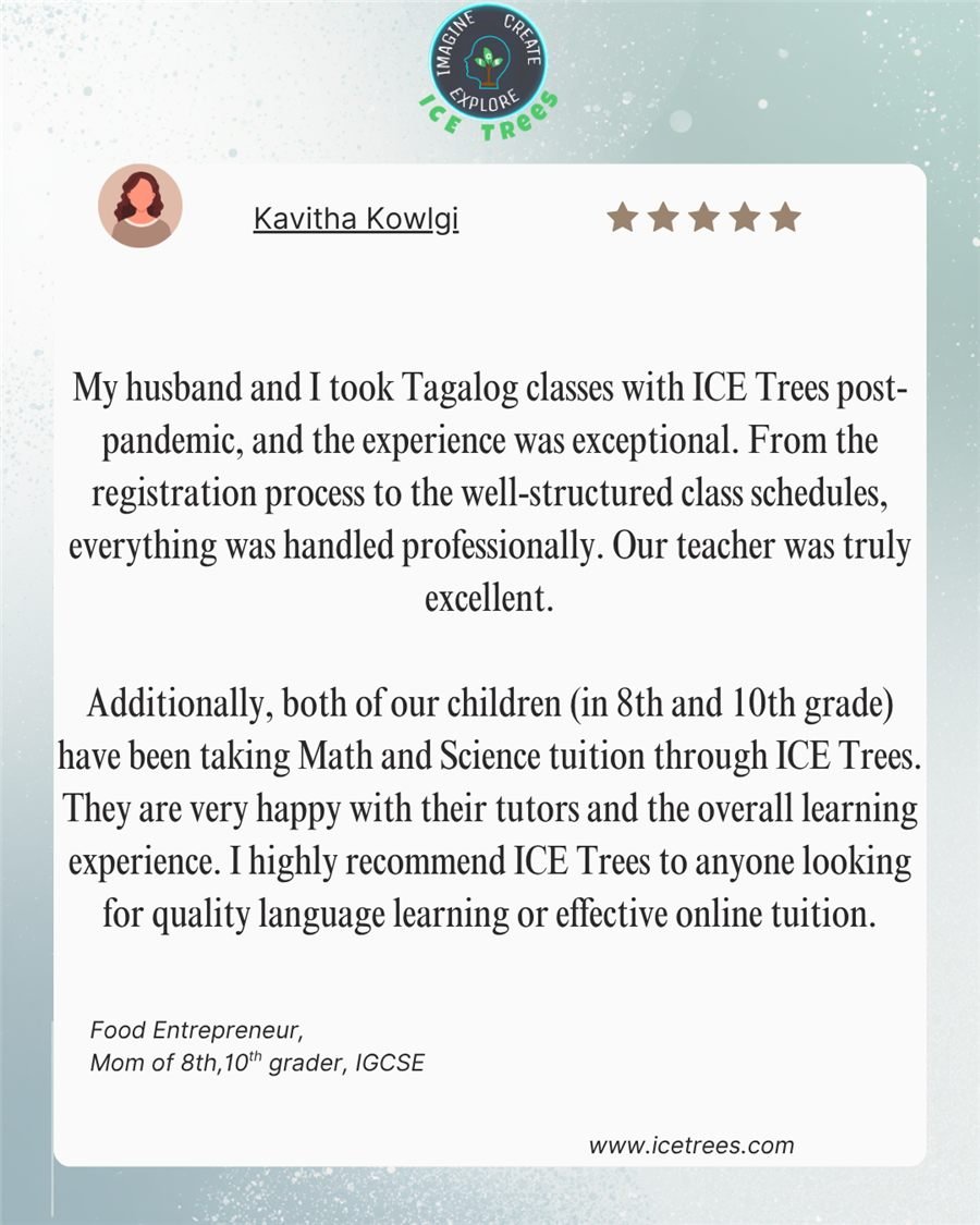 Kavitha Kowlgi parent review for ICETREES