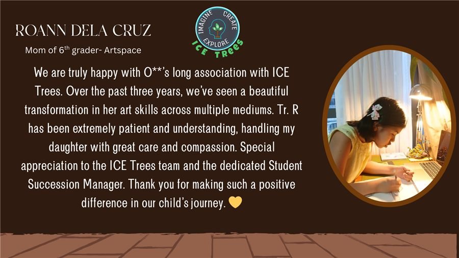 Roann Dela Cruz Artspace parent review for ICETREES